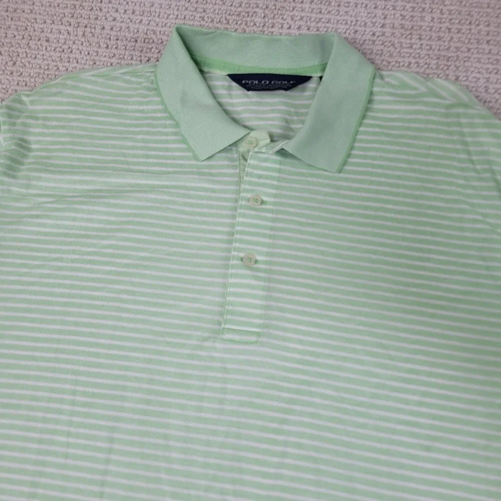 Polo Ralph Lauren Shirt‎ Mens XL Green White Striped Golf Short Sleeve Cotton